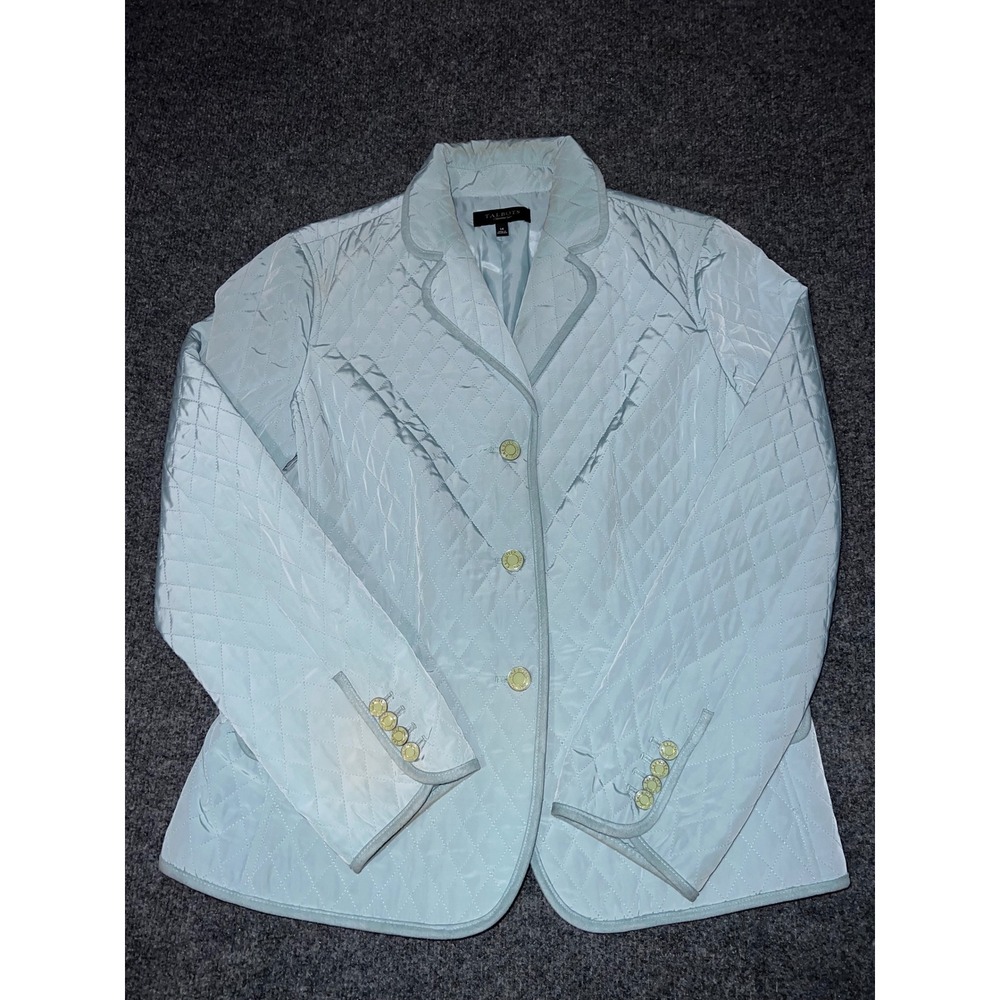 Talbots Womens Size 14 Light Blue Quilted Blazer Jacket Button Up Coat
